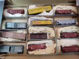 Group of HO customized box cars and hoppers