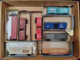 Group of HO customized box cars and flat car