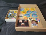 Box of various Railroad themed pins, B&O NW WM