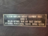 Western Maryland Railway Equipment metal plaque