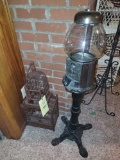 antique bird cage w/ missing bottom & brass stand gumball machine