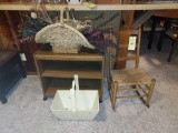 rolling shelf, 2 baskets, & rocking chair