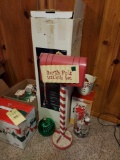 Christmas lamp post, glasses, metal mail box, & small decor