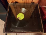 glass entertainment cart w/ Fisher turntable, stereo, tuner, cassette deck, & speakers