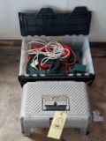 box of extension cords & plastic step stool