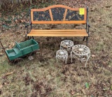 bench , flower wagon, plant stands