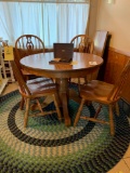 oak dinette pedestal table w/4 chairs, two leaves