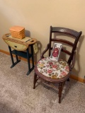 country style stand, side chair, basket