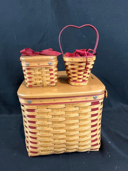 set of 3 Longaberger heart baskets