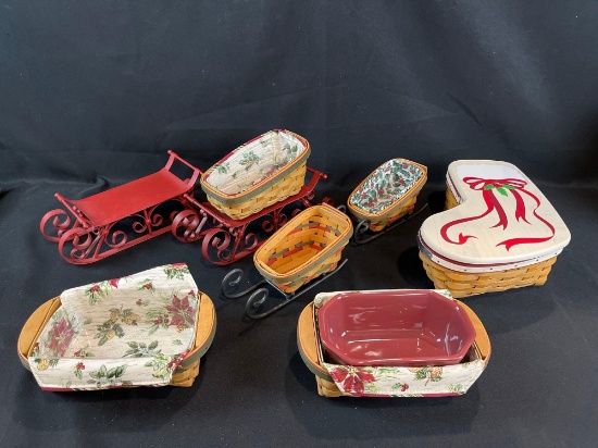 Longaberger Christmas baskets, sleighs