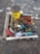 pallet of corded power tools, extension cords, oil waste can, and more