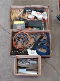 3 boxes of craft supplies, precision tools, small chain/straps, & chrome pieces