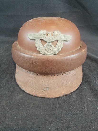 WWII WW2 German Leather Rulal Police Motorcycle Crash Helmet with liner and labels