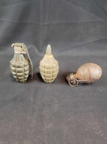 3 inert military hand grenades US WWII WW2 paperweights
