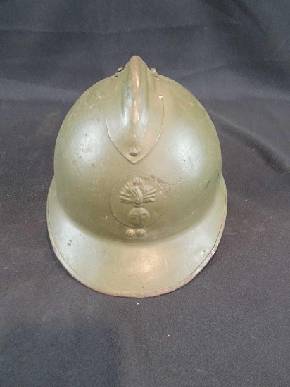 WWII WW2 French Artillery Helmet with liner and chin strap vintage