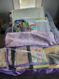 storage boxes, bags of xmas decor, wrapping paper, empty jewelry boxes
