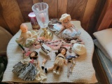 Early dolls, jewelry, candle holder, ladies watches