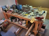 Contents of workbench, vice needs unbolted, tools, hardware