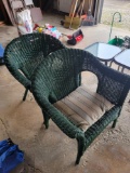 Pair of green painted wicker chairs