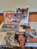 Dodge sign, signed placemat, magazines, print