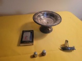 Weighted sterling dish, zippo lighter and thimbles