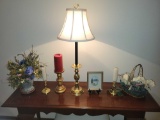 Brass lamp, baldwin candlesticks decor items