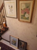 4 Framed pritns and art, floral, water and bird scenes