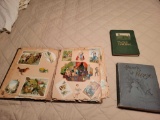 Antique scrap book and 2 early books