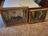 Pair of prints, piano scene and mother with children