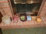 Crock with lid, longaberger basket and cook books