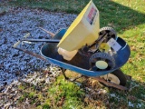 Wheelbarrow, garden sprayer and fertilizer spreader