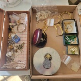 Box of assorted costume jewelry, chains, bangles, broaches, earrings