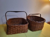 Pair of carved wood handle baskets