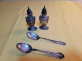 Pair of sterling shakers and 2 spoons