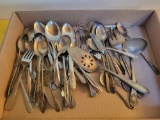 Box of stainless and plated flatware