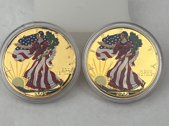2005 US Silver Eagle .999 Silver Colorized Gold Plated bid x 2