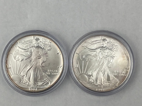 1991 & 1993 US Silver Eagle .999 Silver bid x 2