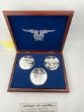 The 50 State Quarters Collection 3- 4 Troy Ounce .999 Silver Coins with wood vase