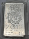 2012 Year of the Dragon 10 Troy Ounce .999 Silver Bar