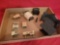 Box of metal minature doll furniture, kitchen set and fainting sofa