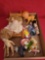 Box of plastic and composition dolls, doll bed