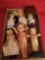 Box of Kewpie and baby dolls, plastic kewpie, baby and cradle