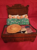 Antique doll bed with Japan dolls, some damage