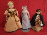 Group of 3 dolls, one porcelain head marked DEP 243/0x, porcelain marked 7 1/, cloth doll