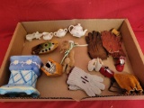 Box of doll furniture, china, childs vintage leather gloves