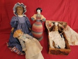 Group of china head, cloth composition, porcelain head doll