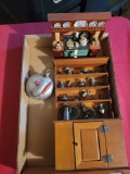 Kitchen cupboard with pewter accessories, plastic kitchen display