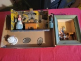 Tin kitchen display and wood shadow box