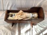 China Head Doll with Cradle