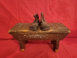 Small primitive doll bench with shoes